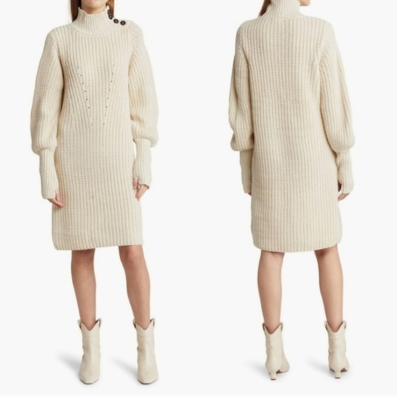 Anthropologie Moon River Cream Knit Sweater Dress with Button Detail Size Small - Picture 9 of 9